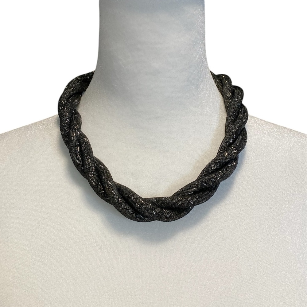 Black Metallic Sparkle Twisted Rope Necklace